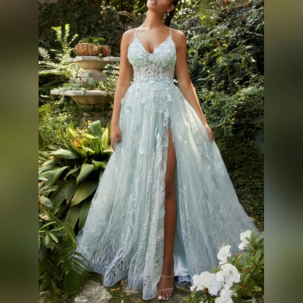 slim fit dress slacks Ladivine CD176 Opal Size 6 Long Sequin Sequin Fitted Prom Dress Slit V Neck Formal Gown